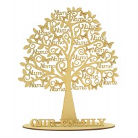 Laser Cut Personalised Large Family Tree with Names on Branches on a Stand - Max 20 Names